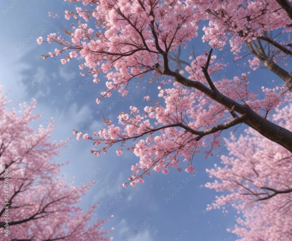 Fototapeta premium sakura blossoms fall from the sky like pink snowflakes, sakura, nature