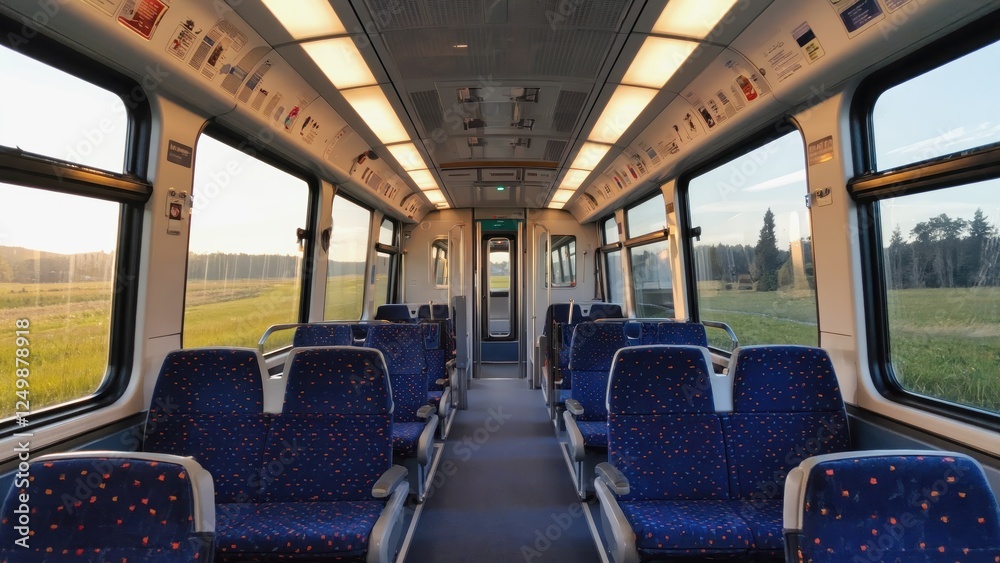 Fototapeta premium Empty Train Car Interior During Golden Hour