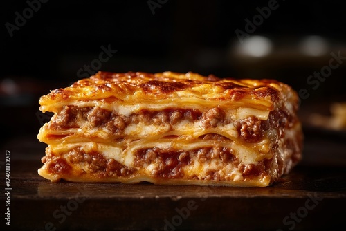 Delicious Lasagna Slice, Rustic Kitchen photo