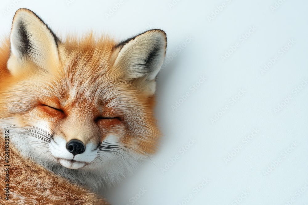 Fototapeta premium Close-up of a relaxed fox with a content expression against a light background