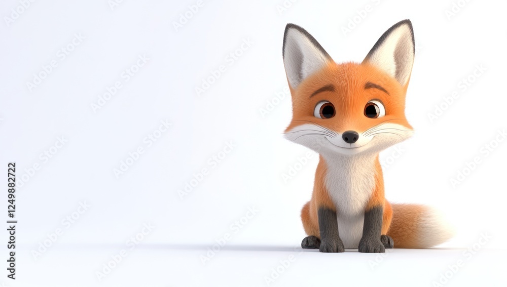 Obraz premium Adorable cartoon fox sitting against a white background.