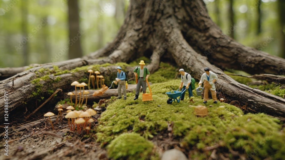 Obraz premium Miniature People Exploring a Forest