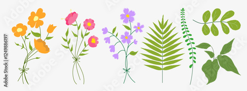 Set of various flowers and leaves