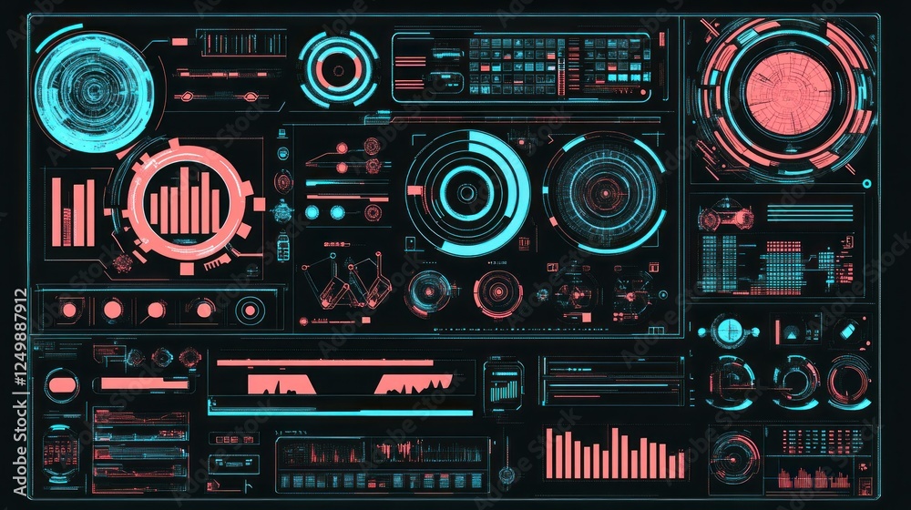 Fototapeta premium Futuristic HUD Interface Design with Intricate Data Visualization Elements