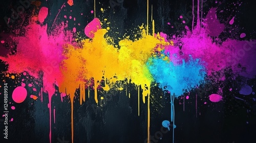 Abstract Colorful Paint Splashes On Dark Background