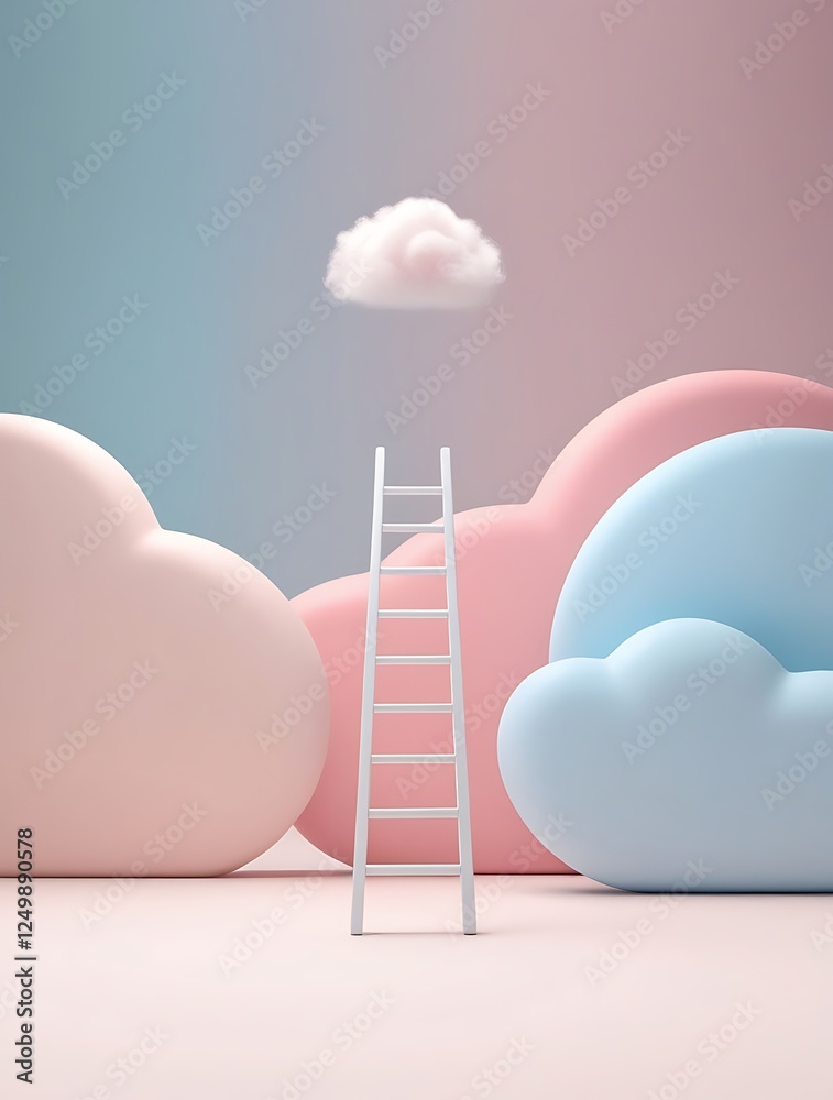 Whimsical 3D cloud scene with pastel hues and a ladder, evoking a sense of creativity, innovation, personal growth, and limitless possibilities in a surreal dreamlike landscape
Whimsical 3D cloud scene with pastel hues and a ladder, evoking a sense of creativity, innovation, personal growth, and limitless possibilities in a surreal dreamlike landscape