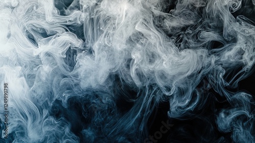 Abstract Swirling White Smoke on Black Background