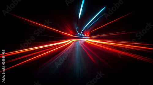 A dynamic red light streaks across a black background, symbolizing speed and technological advancement. This motion blur captures the essence of rapid movement, chaos, and futuristic energy.

