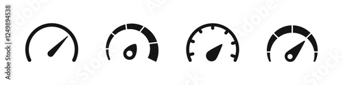 Speedometer icons. Speed indicator signs. Car speed scale. Speedometer scales