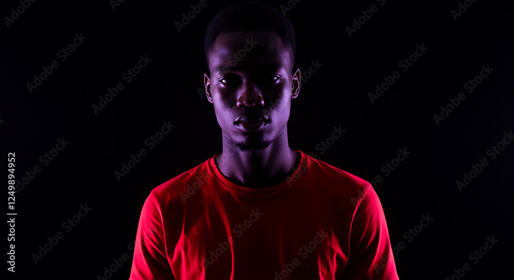 Obraz premium Focused Black Man In Red T-Shirt Studio Portrait