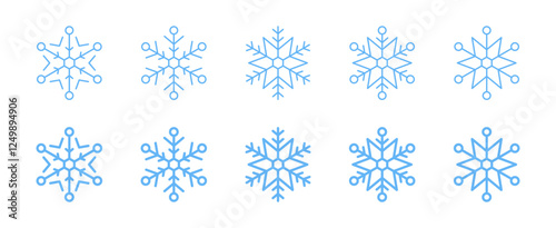 Snow icons. Snowflake vector icons. Snowflake collection. Simple flat snowflake icons. Snowflakes icons. Flat snow icons