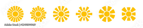 Sun simple icons. Yellow sun vector illustration. Yellow sun icon set, sunshine, sunrise or sunset.