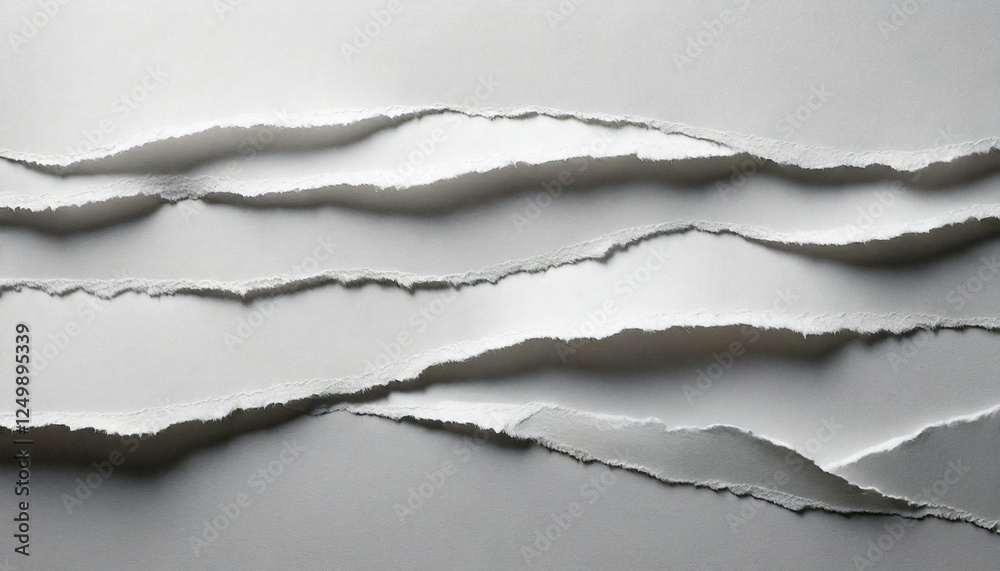 Torn white paper strips creating a layered texture on a neutral background Torn white paper strips creating a layered texture on a neutral background