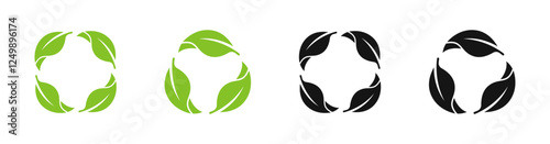 Recycle symbols. Recycle vector icons. Recycle vector icon set. Leaf recycle eco green symbol. Rounded leaes. Recycling leaves. ECO leaves. Green leaves