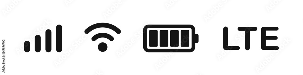 Status bar icon. Time, GPS, signal, battery, wifi. Vector illustraation. Notification bar Status bar icon. Time, GPS, signal, battery, wifi. Vector illustraation. Notification bar