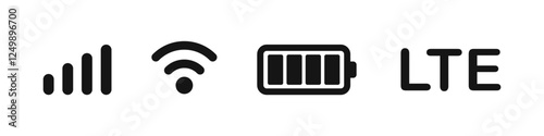 Status bar icon. Time, GPS, signal, battery, wifi. Vector illustraation. Notification bar