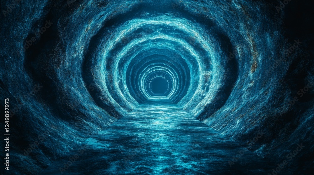 A blue tunnel with water running through it A blue tunnel with water running through it