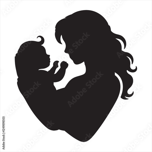 A mother holding her baby silhouette black filled vector Illustration icon bundle on white background