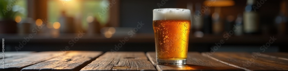 Condensation-covered glass of beer on dark wood table , stout, liquid, interior Condensation-covered glass of beer on dark wood table , stout, liquid, interior