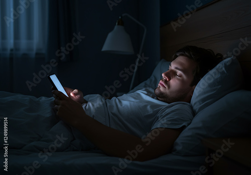 Man Using Smartphone In Bed At Night