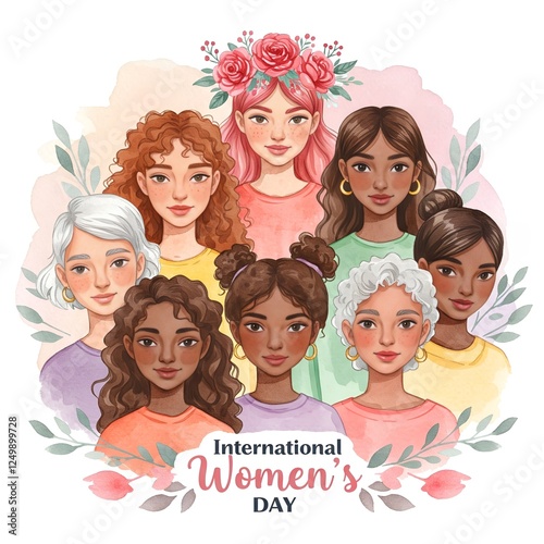 International Women's Day (IWD) is celebrated on March 8 every year. Young woman, girls, flowers 
