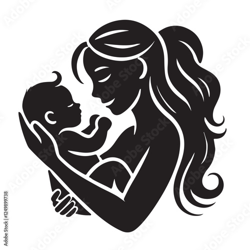 A mother holding her baby silhouette black filled vector Illustration icon bundle on white background