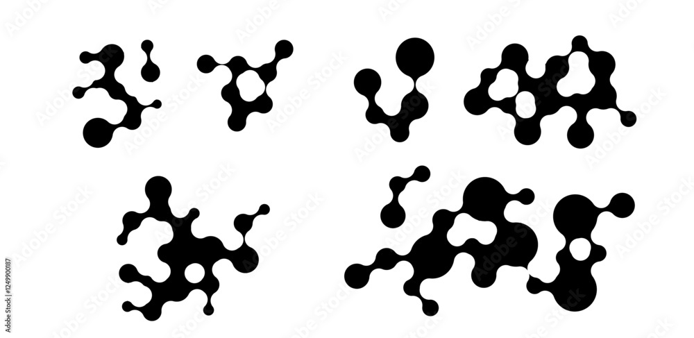 Fototapeta premium flat liquid bubbles on black background. Concept of future science: floating morphing spheres, molecular elements or nanoparticles. vector eps