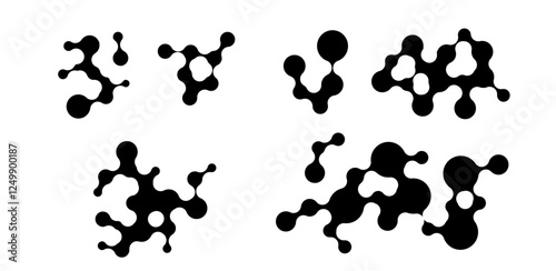 flat liquid bubbles on black background. Concept of future science: floating morphing spheres, molecular elements or nanoparticles. vector eps