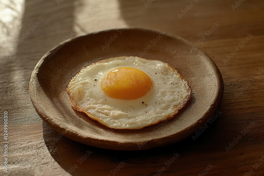 Fried egg on a plate bathed in warm sunlight Fried egg on a plate bathed in warm sunlight