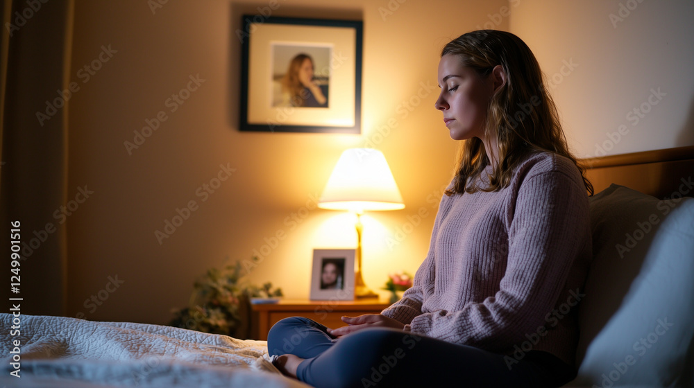 A Quiet Moment of Reflection in a Cozy Bedroom Setting A Quiet Moment of Reflection in a Cozy Bedroom Setting