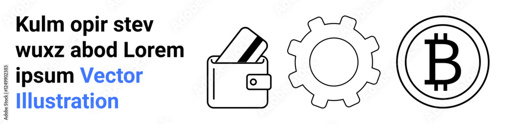 Wallet icon with a credit card inside, gear mechanism, and Bitcoin coin suggesting digital finance themes. Ideal for cryptocurrency, fintech, blockchain technology, online transactions, digital Wallet icon with a credit card inside, gear mechanism, and Bitcoin coin suggesting digital finance themes. Ideal for cryptocurrency, fintech, blockchain technology, online transactions, digital