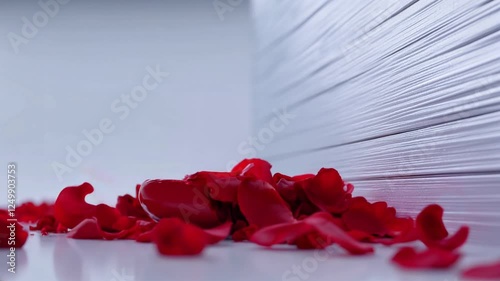 Red heart with roses shatters into petals on a white background – a symbol of love and transformation. A stunning visual for Valentine’s Day promotions, romantic branding, or emotional storytelling.