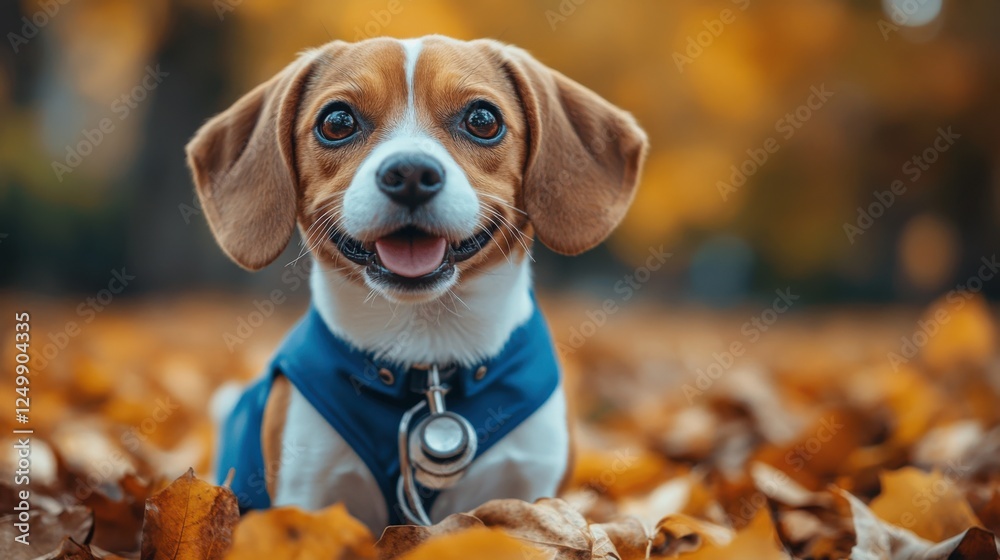 Playful Beagle Enjoying Autumn Leaves in a Park with Vibrant Fall Colors in Background Playful Beagle Enjoying Autumn Leaves in a Park with Vibrant Fall Colors in Background