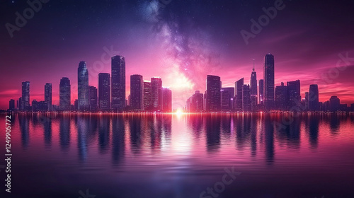 The Milky Way galaxy stretches across the cosmic horizon, creating a mesmerizing view with a modern bright tone and blurred effect, offering space for interpretation and reflection on the vastness of 