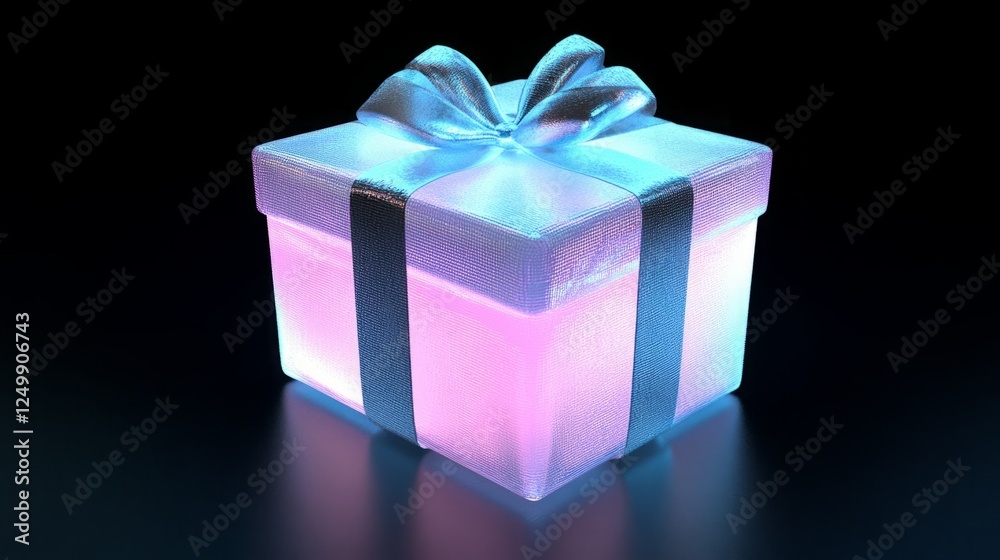 Obraz premium Glowing gift box with a silver ribbon. Perfect for celebrations!