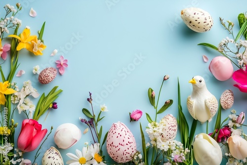 Spring celebration with colorful decorations and flowers