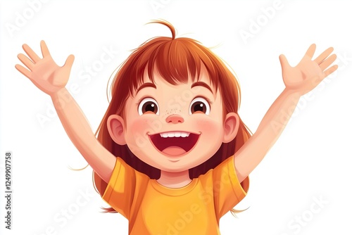 Happy child with arms raised in joyful celebration