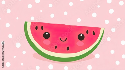 Watermelon slice with a smiling face on pink background