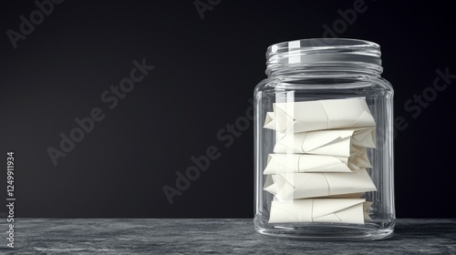 World Compliment Day concept. A glass jar filled with rolled paper notes on a dark surface.