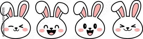 Set of different colorful rabbits silhouettes, vector art on a white background
