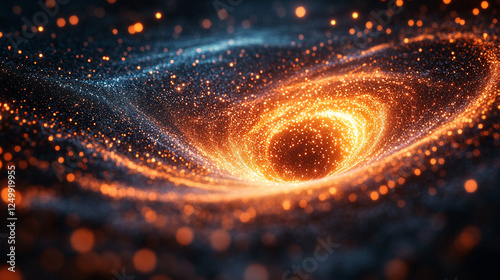 Fototapeta Naklejka Na Ścianę i Meble -  A vibrant digital vortex of particles and light swirls energetically, symbolizing futuristic technology, data flow, and dynamic energy in a colorful modern style with ample space for text.

