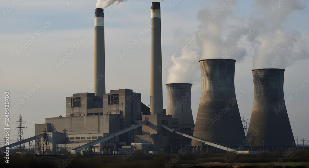 A coal‑fired power plant with towering smokestacks and extensive industrial infrastructure
A coal‑fired power plant with towering smokestacks and extensive industrial infrastructure