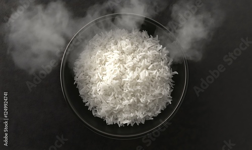 Steaming bowl of freshly cooked rice with enticing aromatic vapor