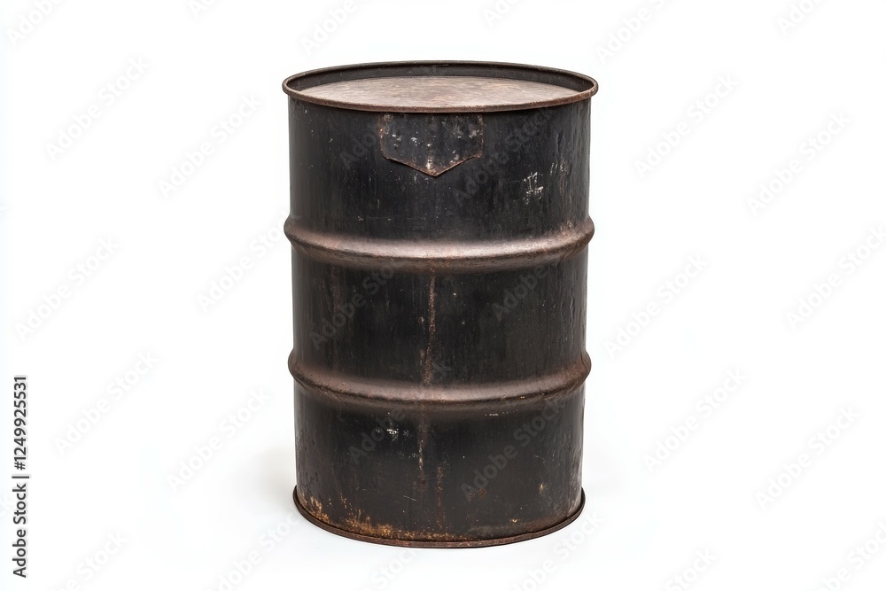 Black barrel with a rusted top sits on a white background Black barrel with a rusted top sits on a white background