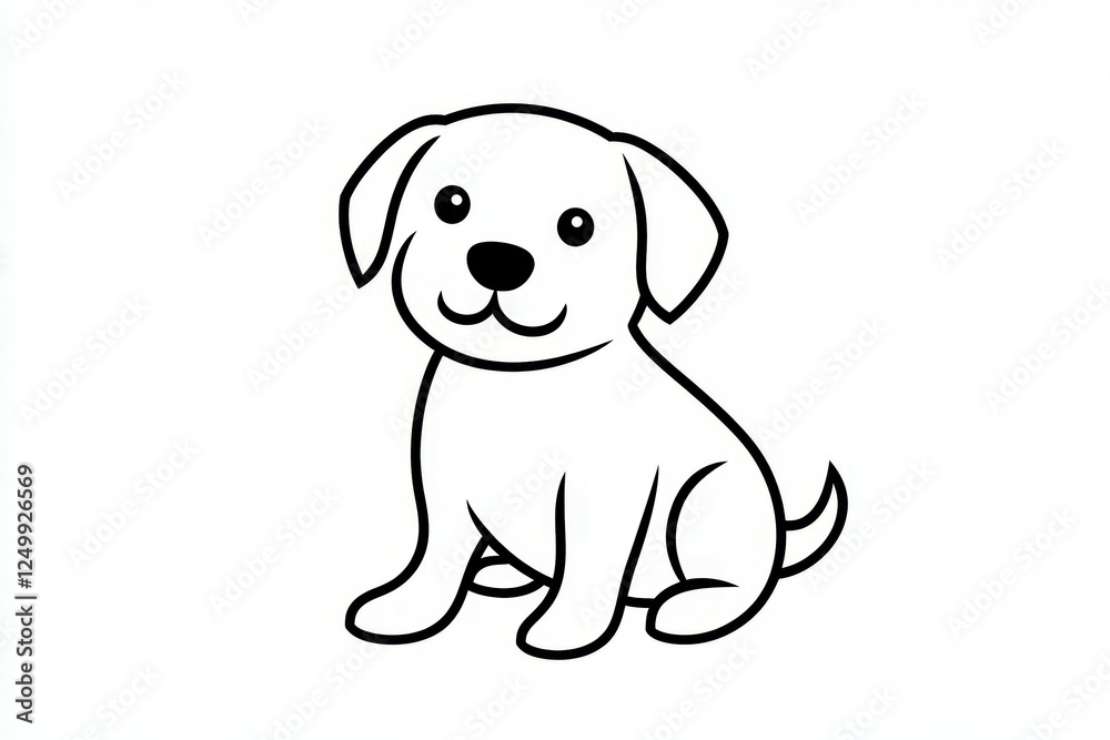 Black and white drawing of a dog sitting on a white background Black and white drawing of a dog sitting on a white background