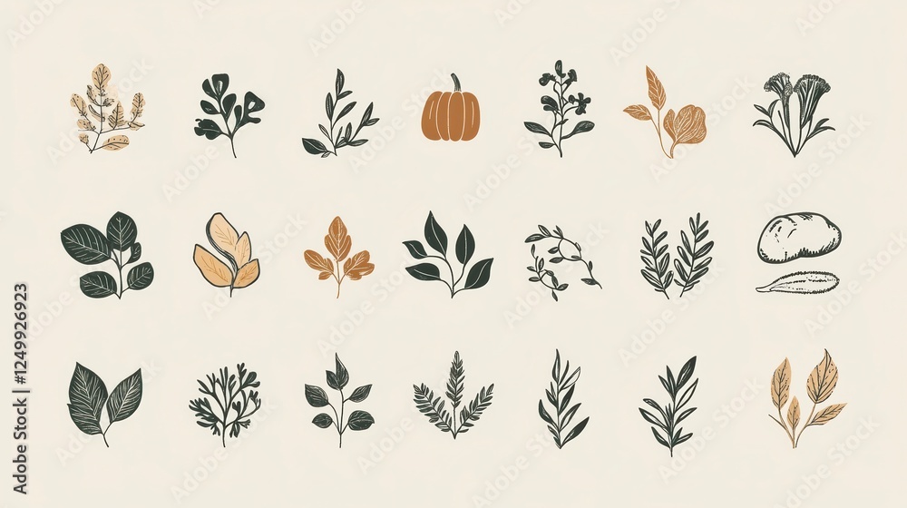 Fototapeta premium Floral vector set with decorative elements and nature-inspired designs