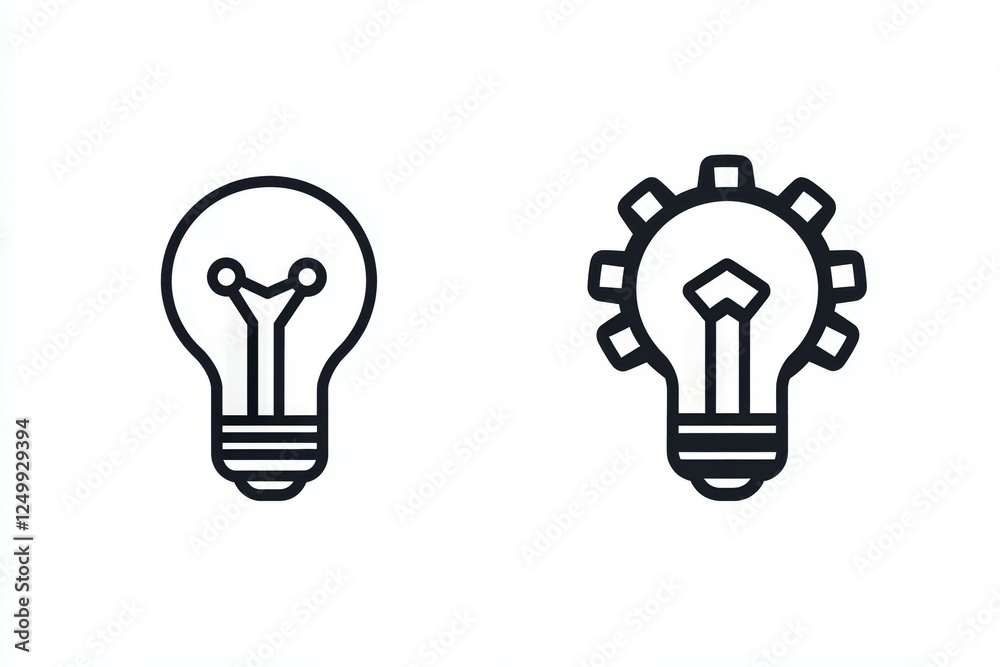 Two light bulbs, one with a light bulb inside and the other with a gear inside Two light bulbs, one with a light bulb inside and the other with a gear inside