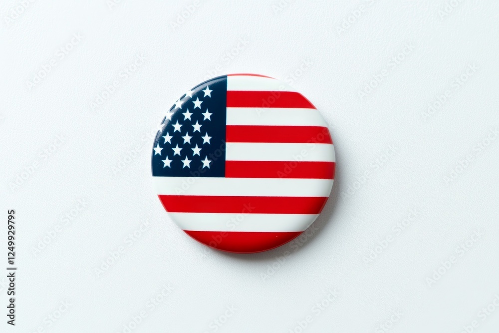 Red, white and blue button with the American flag on it Red, white and blue button with the American flag on it