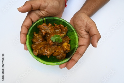 Indian Goat mutton curry in traditional style. Mutton Curry are delicious Indian mutton dishes. spicy mutton curry in Indian home. Delicious Goat meat. 
 photo