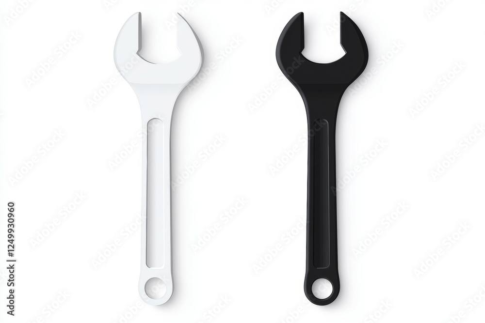 Two wrenches, one black and one white, are shown side by side Two wrenches, one black and one white, are shown side by side